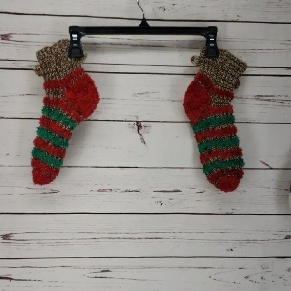 Sock Monkey Socks one size striped knitted red‎ green